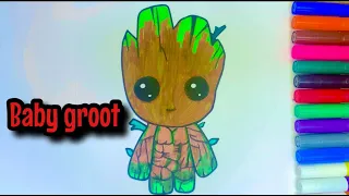 how to painting BABY GROOT kids drawing for kids | kid's world