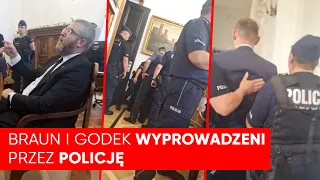 Zadyma w Ministerstwie Zdrowia. Braun i Godek wyprowadzeni siłą przez policję