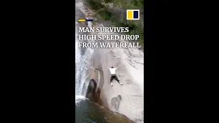 Chinese man survives high speed drop from waterfall #shorts