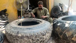 Amazing Technique of Repairing a Hard Impact Sidewall Truck Tire