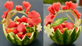 HOW TO MAKE WATERMELON BASKET || Easy watermelon fruit Bowl || Super fruit decoration ideas