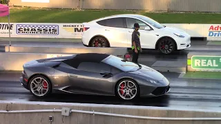 Lamborghini Huracán vs Tesla Model Y & 392 Charger 1/4 Mile Drag Races