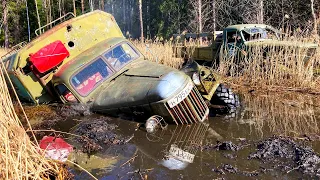 Старые машины рвут болото / Артиллерийский тягач 1958 года ПРОТИВ Полугусеничного ЗИЛ 157