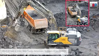 Stuttgart 21: VOLVO EC380E NL im harten Felseinsatz, PFA 1.3a Flughafentunnel offene BW, 10.11.2020.