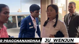 Praggnanandhaa and Ju Wenjun arrive for their game | 6th Sharjah Masters 2023