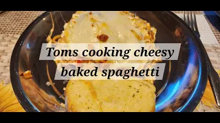 Tom's cooking cheesy baked spaghetti #easymeals freezer cleanout week