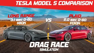 New Model S Plaid vs Long Range | Drag Race | 1/4 Mile | 0-60 | Visualizer