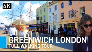 [4K] Greenwich London Walking Tour Cutty Sark, Market, Town Centre (cc guided tour)