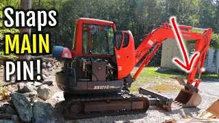 Kubota KX121-3 Mini Excavator Breaks Bucket to Arm Thumb Pivot Pin | Land Clearing