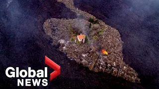 La Palma volcano: Drone footage shows "miracle house" spared by lava