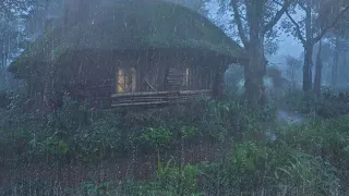 Relaxing Rains for Deep Sleep - Big storm and thunder in the foggy forest