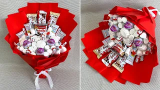 DIY sweet bouquet. Bouquet of marshmallows, marshmallows and kinder chocolate