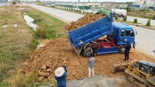 Just New Project!! Landfill up Process Fill the soil Use Dozer BD2J MITSUBISHI With Small Dump Truck