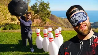 GIANT INFLATABLE BOWLING TRICK SHOT CHALLENGE!
