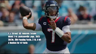 C.J. Stroud Week 3 Every Drop-Back, Run, and Pass Houston Texans at Jacksonville Jaguars NFL 2023