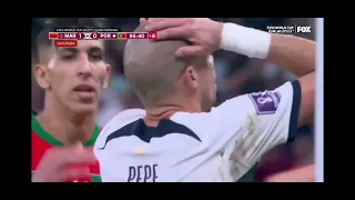 Morocco vs Portugal kissing Pepe head after he mis🤣🤣