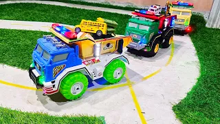 mobil truk gandeng konvoi angkut mobil miniatur, ada mobil truk tambang, truk molen