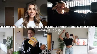 DARKER HAIR, GROCERY HAUL + PREPPING FOR A HOLIDAY | weekly vlog