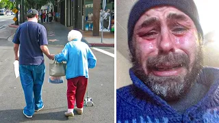 Obdachloser Mann hilft alter Frau Tüten nach Hause zu tragen. Dann erfährt Er, wer Sie ist!