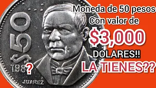 💰💸OJO👉MONEDA DEL KILO CON VALOR DE $3,000 DOLARES!! 50 PESOS BENITO JUAREZ
