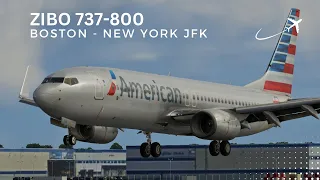 X-PLANE 12 | Zibo Mod 737-800 American Airlines | Boston to New York JFK  | Full Flight