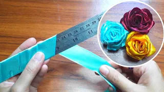 Amazing ribbon flower trick /easy rose making with scale / ribbon rose flower craft ideas