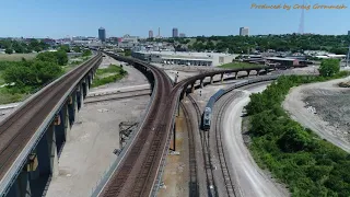 Amtrak "River Runner" being turned around at the Santa Fe Junction in KC Drone Video