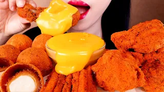 ASMR SPICY FRIED CHICKENS, FRIES, CHEESE BALLS eating sounds MUKBANG핫뿌링클 치킨,감자튀김,치즈볼 먹방