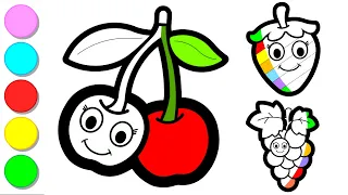 Draw and paint colorful Cherries and two other fruits | Art Tips for Kids | Toddlers
