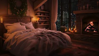 Cozy Room Ambience | Rain Sounds and Crackling Fireplace Burning in Cozy Bedroom for Relaxation