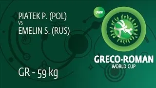 Round 1 GR - 59 kg: S. EMELIN (RUS) df. P. PIATEK (POL) by TF, 9-0