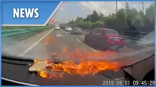 Moment iPhone randomly EXPLODES forcing woman to flee