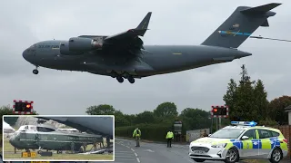 Police roadblock for low plane bringing Biden's helicopter transport 🇺🇸 🇬🇧