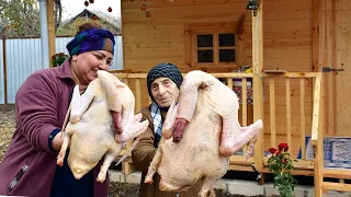 COOKING 2 BIG GOOSE AND MAKING VEGETABLE SALAD IN RUSTIC VILLAGE HOUSE