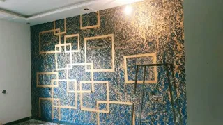 interior new texture design@masking tape design#golden and Royal blue