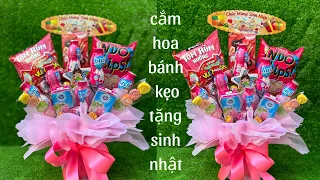 Cách cắm hoa bánh kẹo tặng sinh nhật | bó hoa bánh kẹo | Bùi Linh