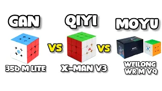 GAN 356 M LITE vs X-MAN TORNADO V3 vs MOYU WEILONG WR M V9 - scoreboard | GAN vs QIYI vs MOYU