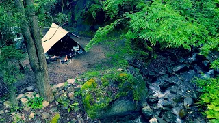 谷のほとりで雨音とせせらぎを聴きながらソロキャンプ（谷のほとりオートキャンプ場／宮崎県小林市須木）