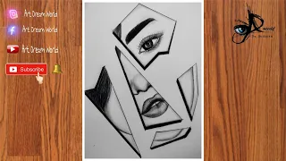 Sad girl face in broken mirror// pencil for beginners //how to draw a sad drawings //step by step