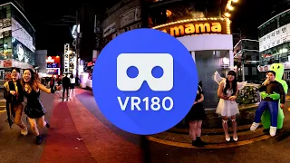 4K 180° Virtual Reality | Walking the Streets of Hongdae on Halloween Weekend in Korea