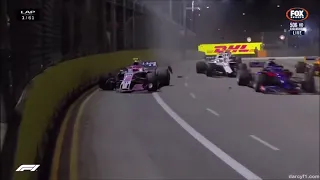 Sergio Perez and Esteban Ocon crash Singapore GP 2018