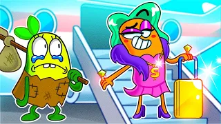 Crazy Airplane Trip for Rich vs Poor vs Giga Rich Girls | Funny Animation Cartoons by Avocado Couple