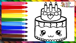 How To Draw A Birthday Cake 🎂 Drawing And Coloring A Cute Birthday Cake 🎂🌈 Drawings For Kids