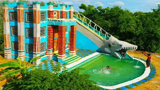 [Full Video] Building Creative 4-Story Classic Mud Villa, Swimming Pool & Dinosaur Water Slide