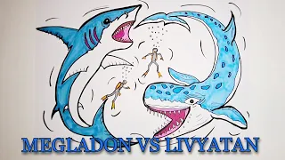 How To Draw MEGALODON vs LIVYATAN Who Would Win? | Step By Step Death Battle