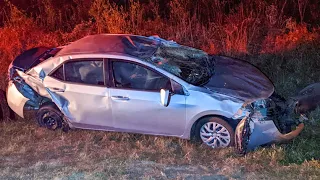 cocky driver flips Toyota Corolla into ditch