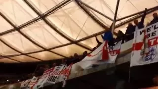 England fans singing in Olympiastadion Berlin, 26/03/2016.  Germany 2 v 3 England.