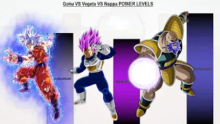 Goku VS Vegeta VS Nappa POWER LEVELS All Forms - DBZ / DBS