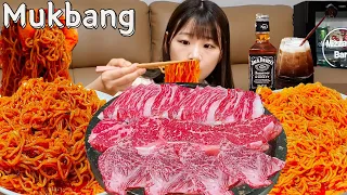 Sub)Real Mukbang- Grilled Beef 🥩 Spicy Cold Ramen (Bibimmyeon) 🍜🔥 Jack Cork 🥤 ASMR KOREAN FOOD