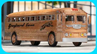 Wood Carving - GMC PD 3751 Greyhound Bus 1948 Out of Wood